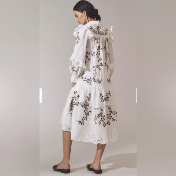 NWT By Anthropologie Long-Sleeve V-Neck Eyelet Midi Dress - Picture 3 of 12